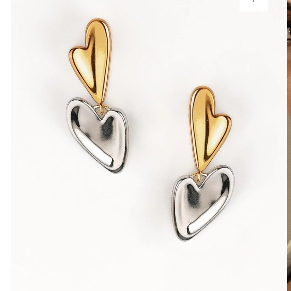 Zynnia Collective Two Tone Heart Earrings  - 18K Gold Plated 925 Sterling Silver